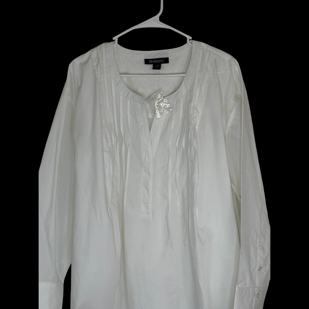 Roaman's White Pintuck Split Neck Tunic Blouse Plus Size 24W Long Sleeve - Picture 8 of 11